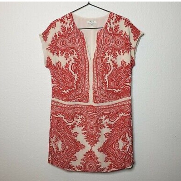 NWOT Madewell Silk Paisley Tunic Dress Red/White - Size 8 - Picture 3 of 4